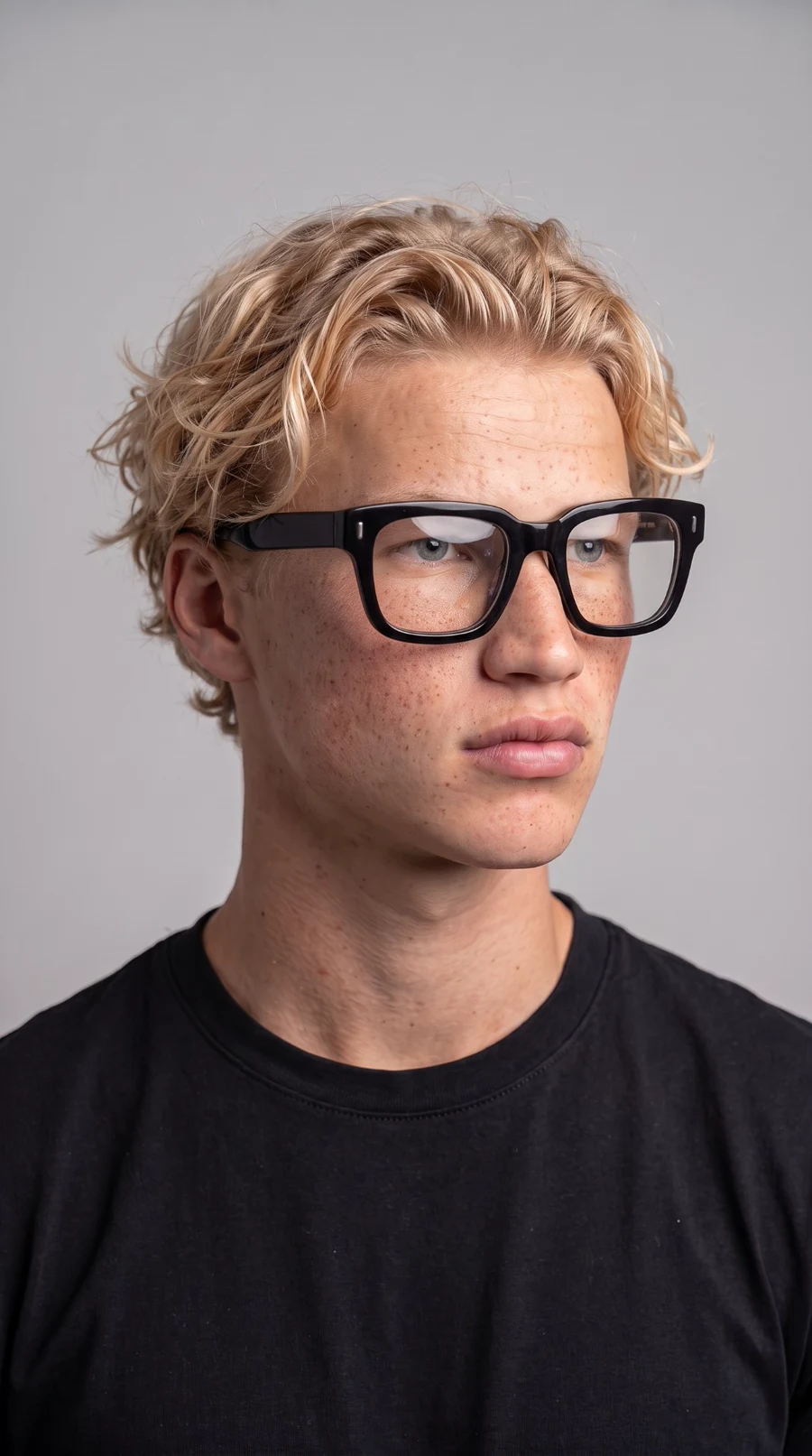 El mismo avatar con gafas y camiseta negra, en diagonal